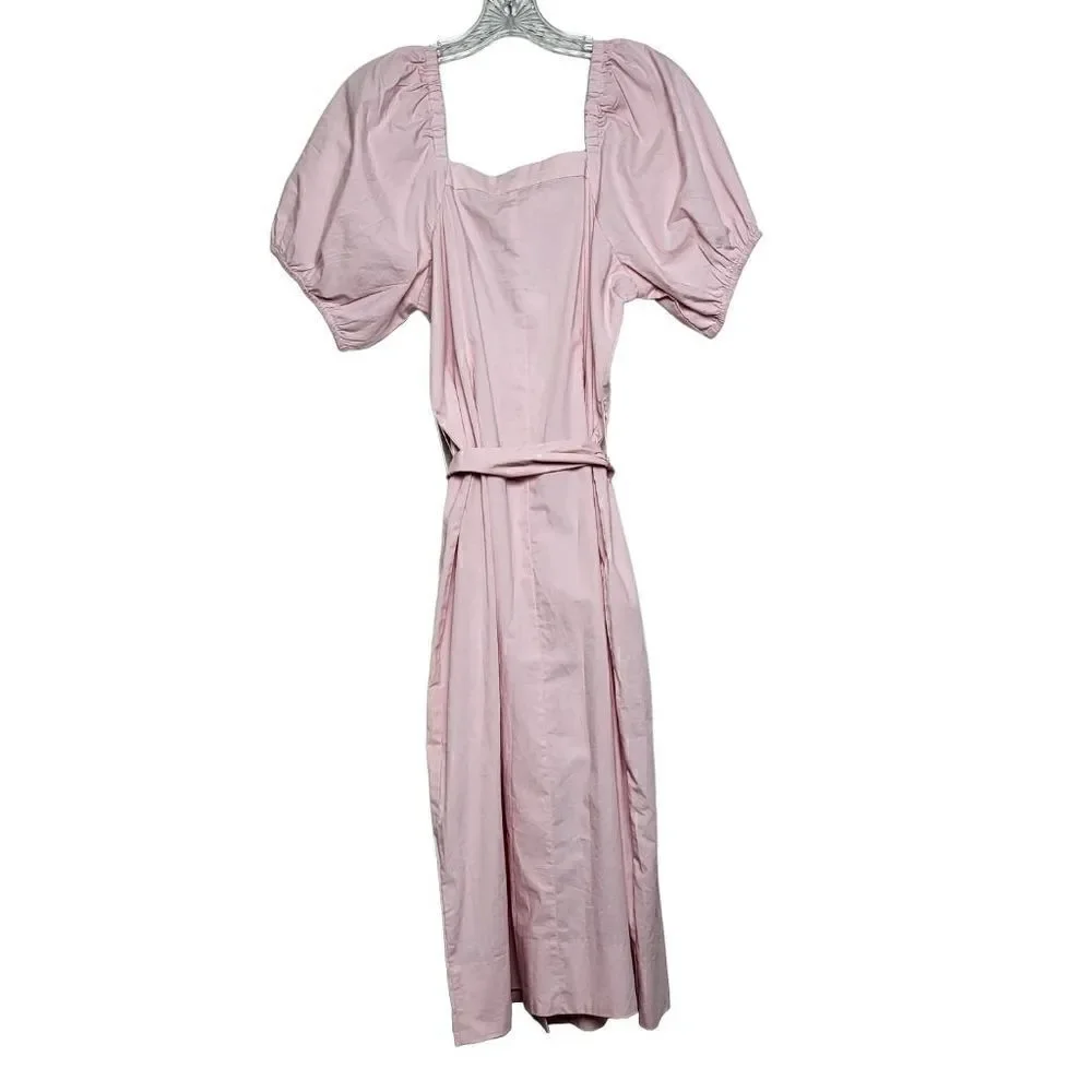 J.Crew Cottage Pink Puff Sleeves Midi Button Up Belted Dress Size XS